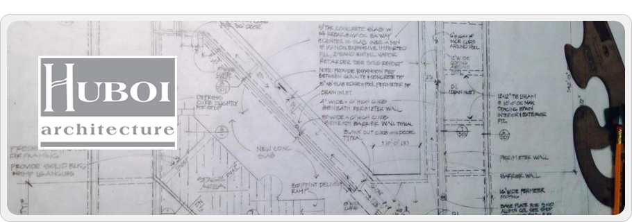 Drafting plans with Huboi logo